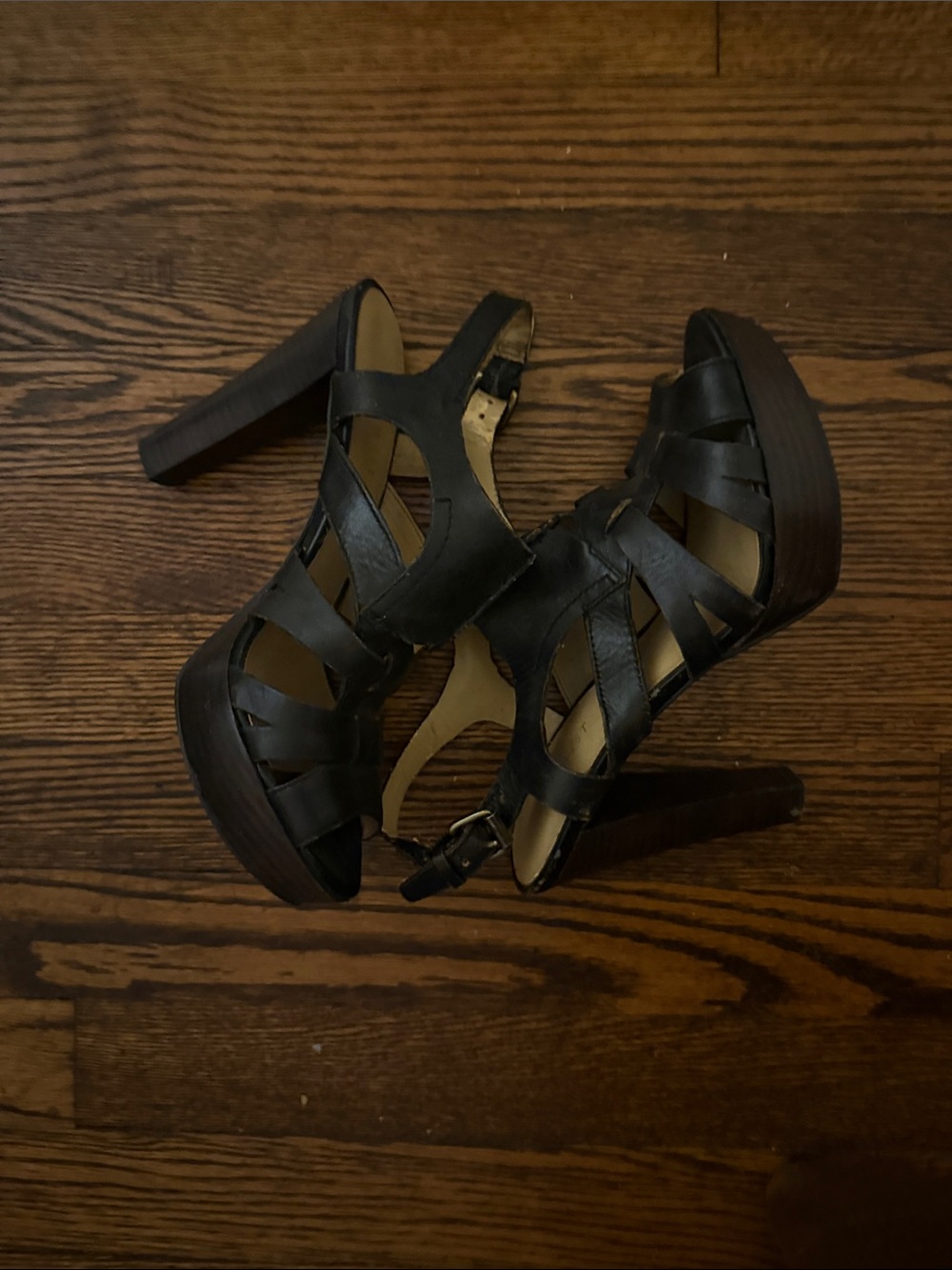 Nine West Black Strappy Platform Heels